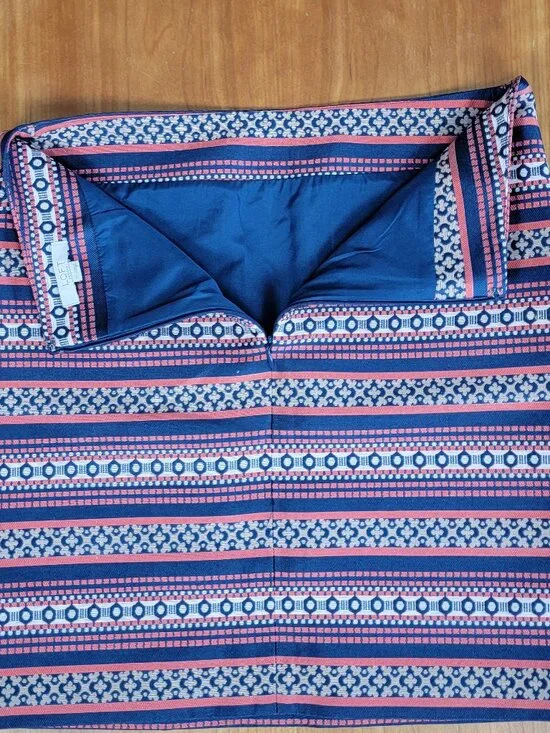 LOFT Coral Navy Gold Tan Aztec Stripe Cotton Blend A-line Mini Skirt - 2P - Picture 8 of 9